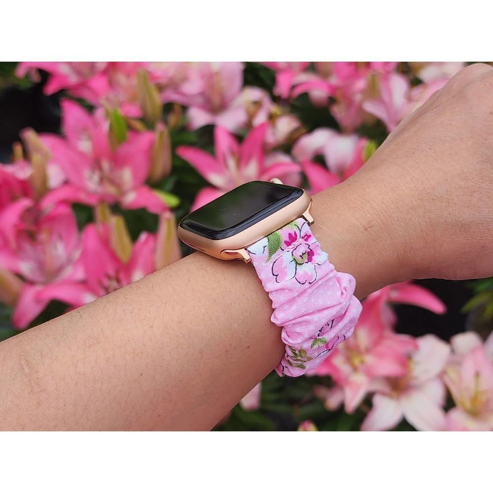 Fitbit Sense Versa 3 2 Lite, Apple Watch Scrunchie Watch Band in Cherry Blossom